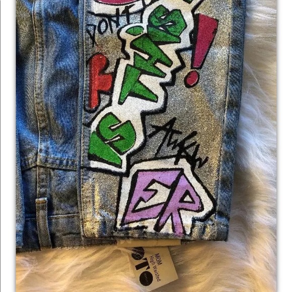 Topshop Womens Moto Mom High Waist Graffiti Jeans - Picture 8 of 9